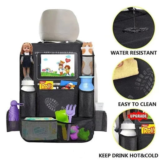 Multi-Pocket Car Seat Organizer with Tablet Holder - Great For Baby & Kids