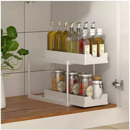 The Slide & Store™ Organizer — 2-Tier Sliding Kitchen & Bathroom Storage System