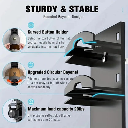 Space-Saving Bedroom Hat Organizer — Wall-Mounted Closet Rack for Baseball Caps