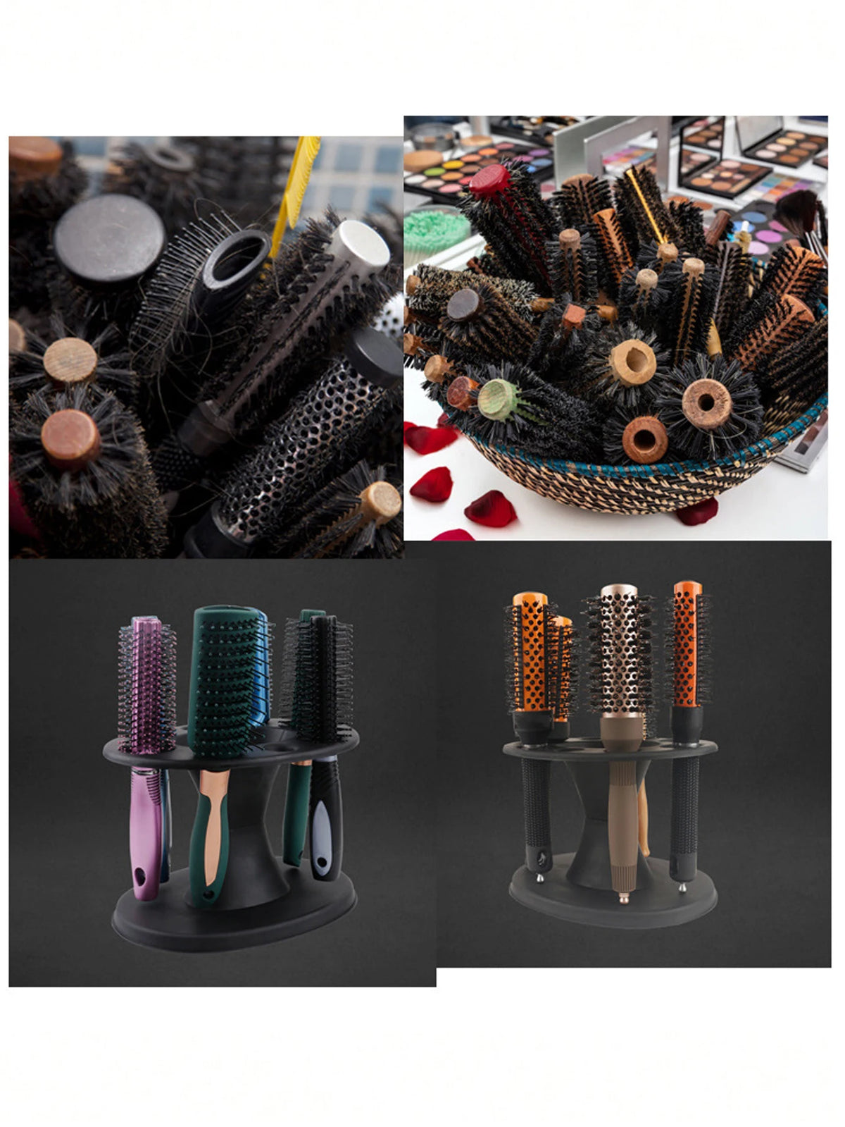 8-Slot Hairbrush & Makeup Organizer — Bathroom Countertop Storage