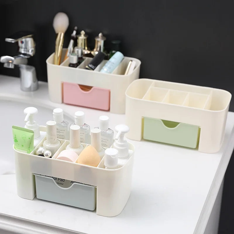 6-Compartment Makeup Organizer — Vanity & Office Desk Storage with Drawer