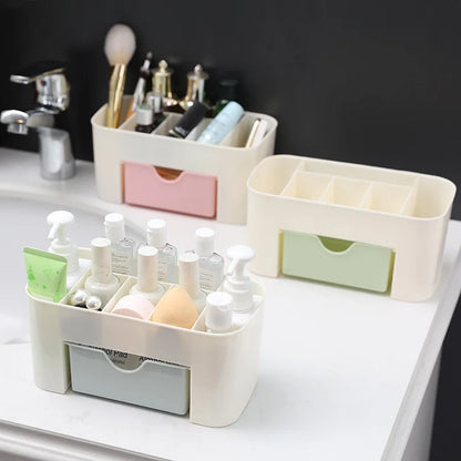 6-Compartment Makeup Organizer — Vanity & Office Desk Storage with Drawer
